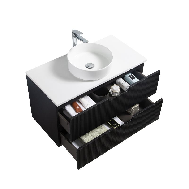 Kelsa 900 Fluted Matte Black Wall Hung Vanity | Indulge Bathroom