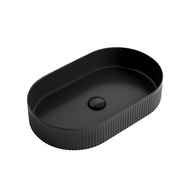 500mm Matte Black Fluted Oval Above Counter Basin | Indulge Bathroom