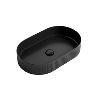 500mm Matte Black Fluted Oval Above Counter Basin | Indulge Bathroom
