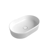 500mm Fluted Oval Matte White Above Counter Basin | Indulge Bathroom