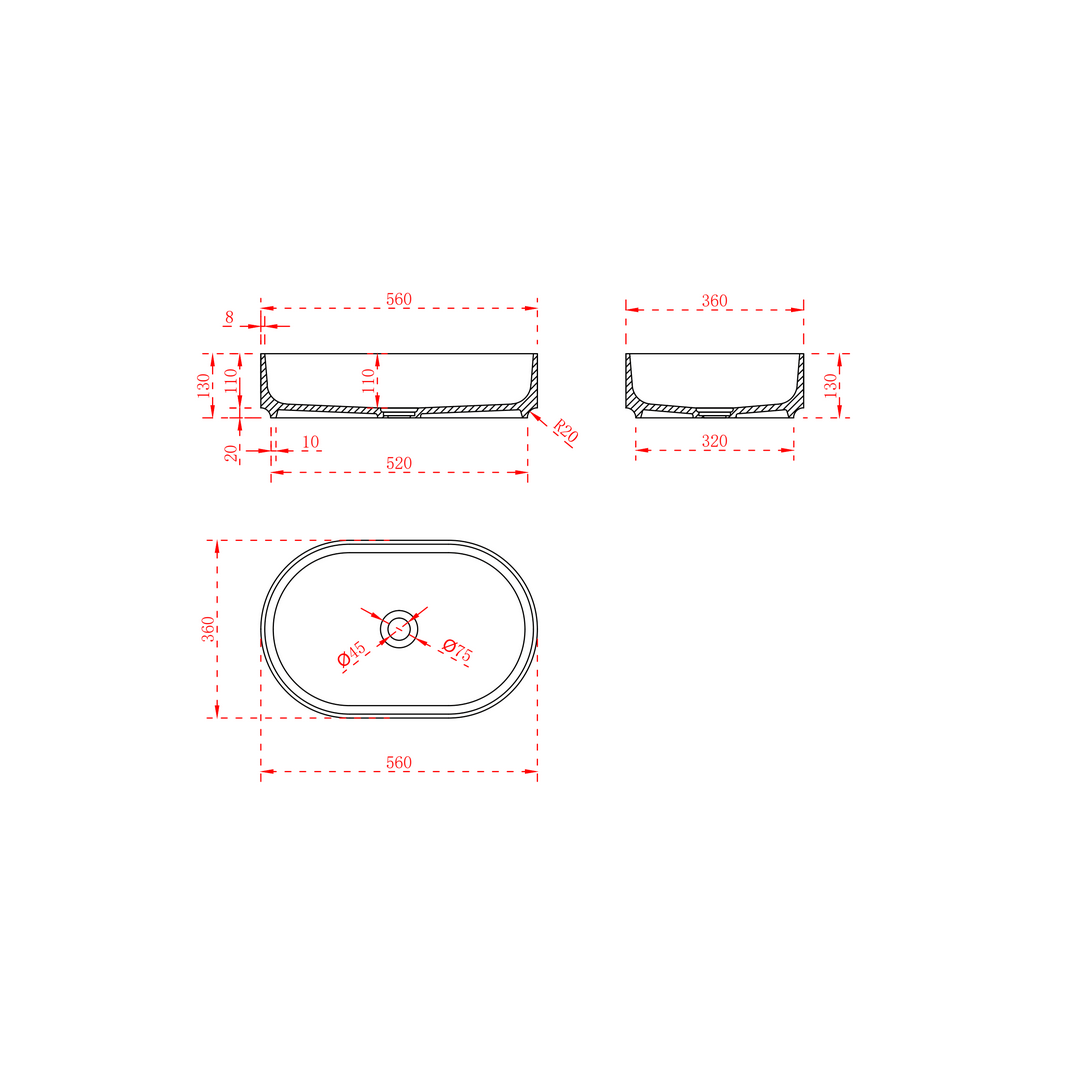 Nava 560mm Solid Surface Stone Oval Above Counter Basin | Indulge Bathroom