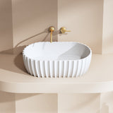 Perla 600mm Fluted Solid Surface Stone Round Above Counter Basin | Indulge Bathroom