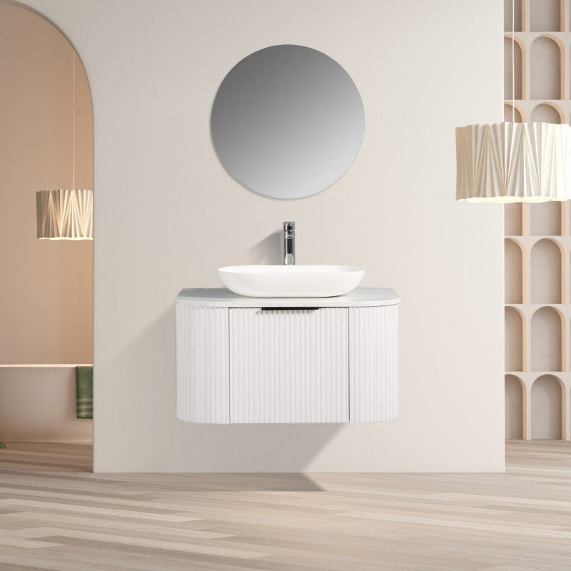 Ronda 900 Curved Fluted Matte White Wall Hung Vanity | Indulge Bathroom