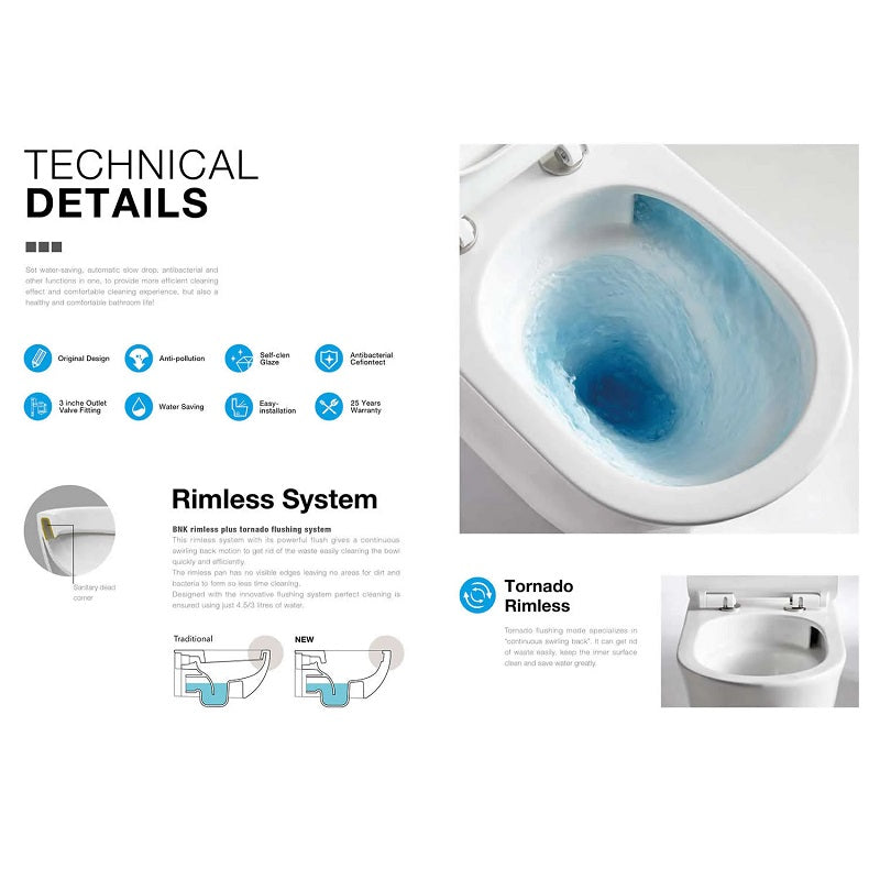 Cesena Vortex Rimless Tornado In Wall Toilet Suite Pan | Indulge Bathroom
