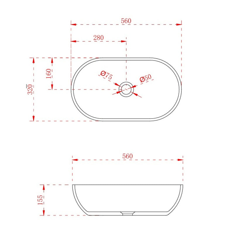 Vara 560mm Solid Surface Stone Oval Above Counter Basin | Indulge Bathroom